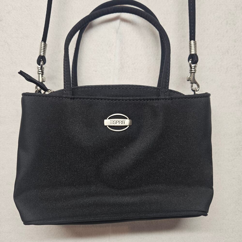 Vintage Esprit Black Nylon Mini Crossbody Bag Silver Hardware Y2K Top Handle